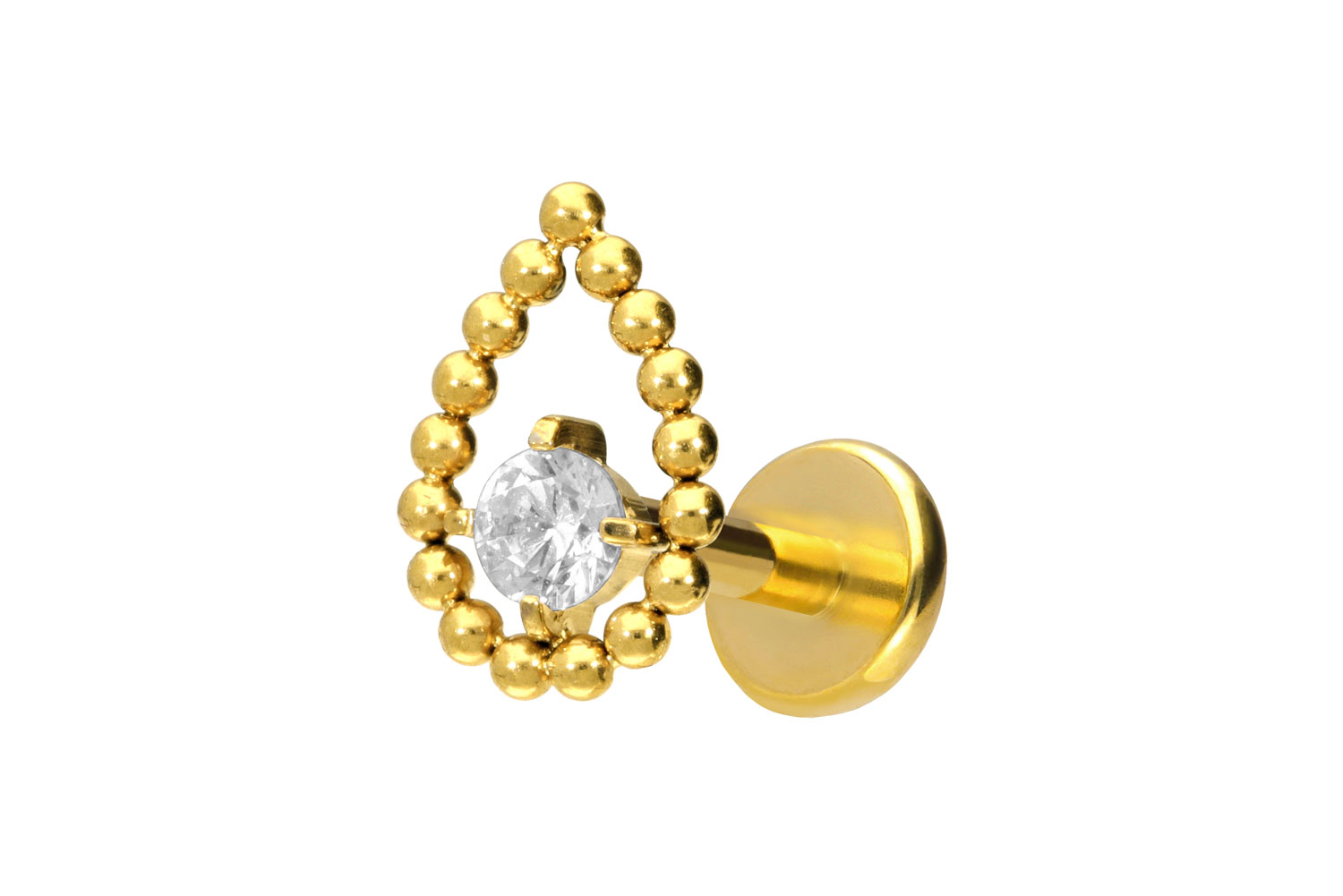 Titan Labret Piercing mit Push Fit TROPFEN + KRISTALL